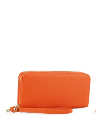 Simple Double Zip-Around Wallet OCK-W0095 ORANGE